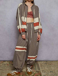 POL Vintage Washing Double Gauze Patch Solid Hooded Zip Up Top in charcoal - women's top - view 5