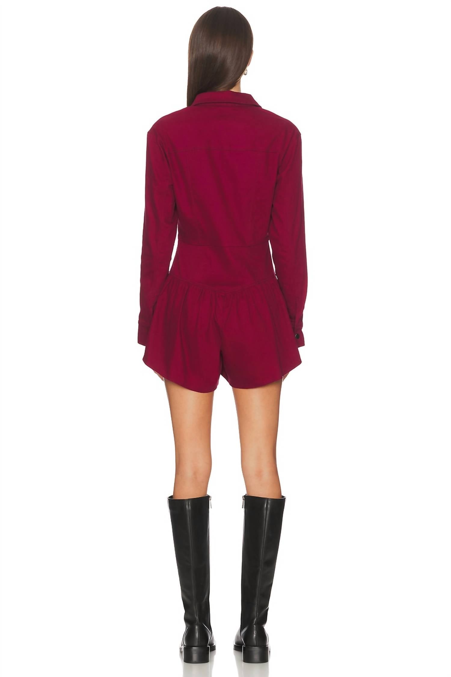 SAYLOR Rhea Denim Romper in wine - women's pants - alternate view