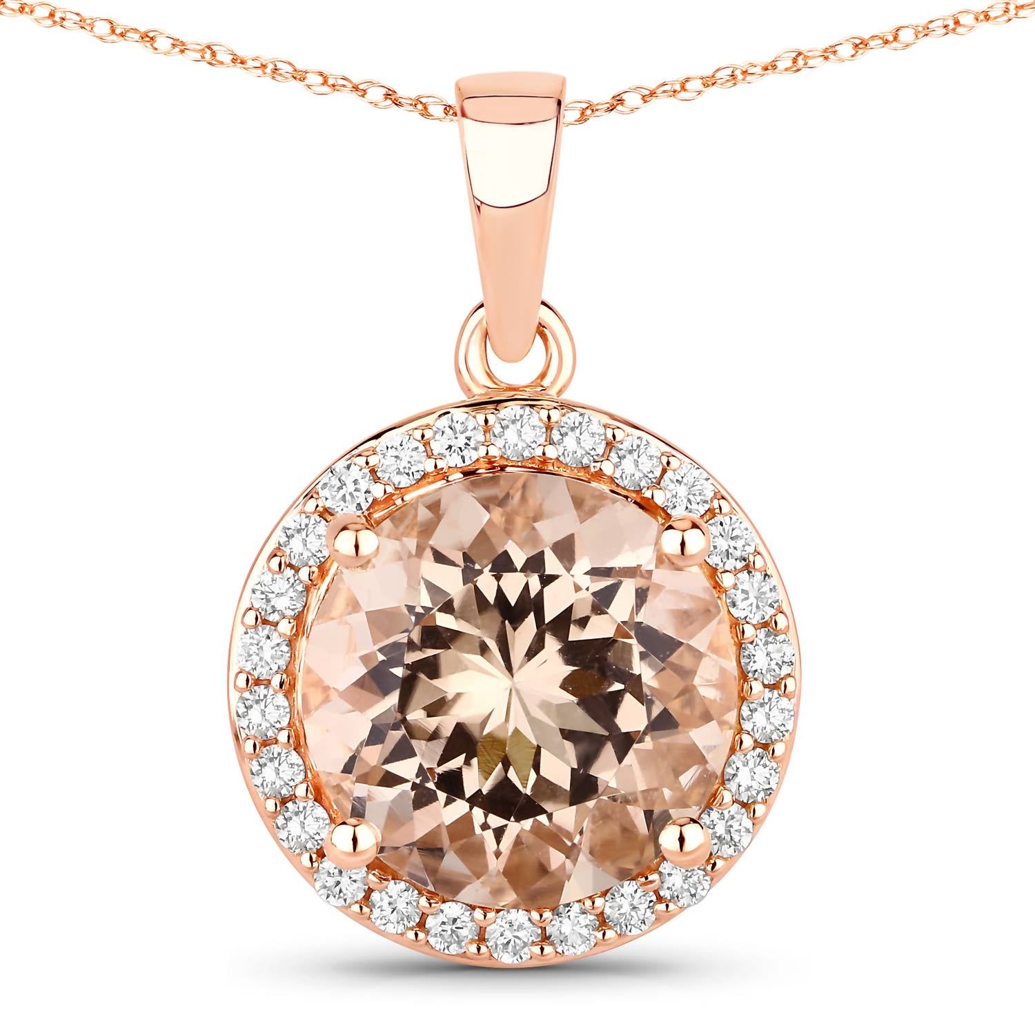Diana M Jewels Women's Round Natural Morganite Pendant Necklace (3.61 Ct) - Signature Plus in 14k rose gold - women's jewelry - detail view
