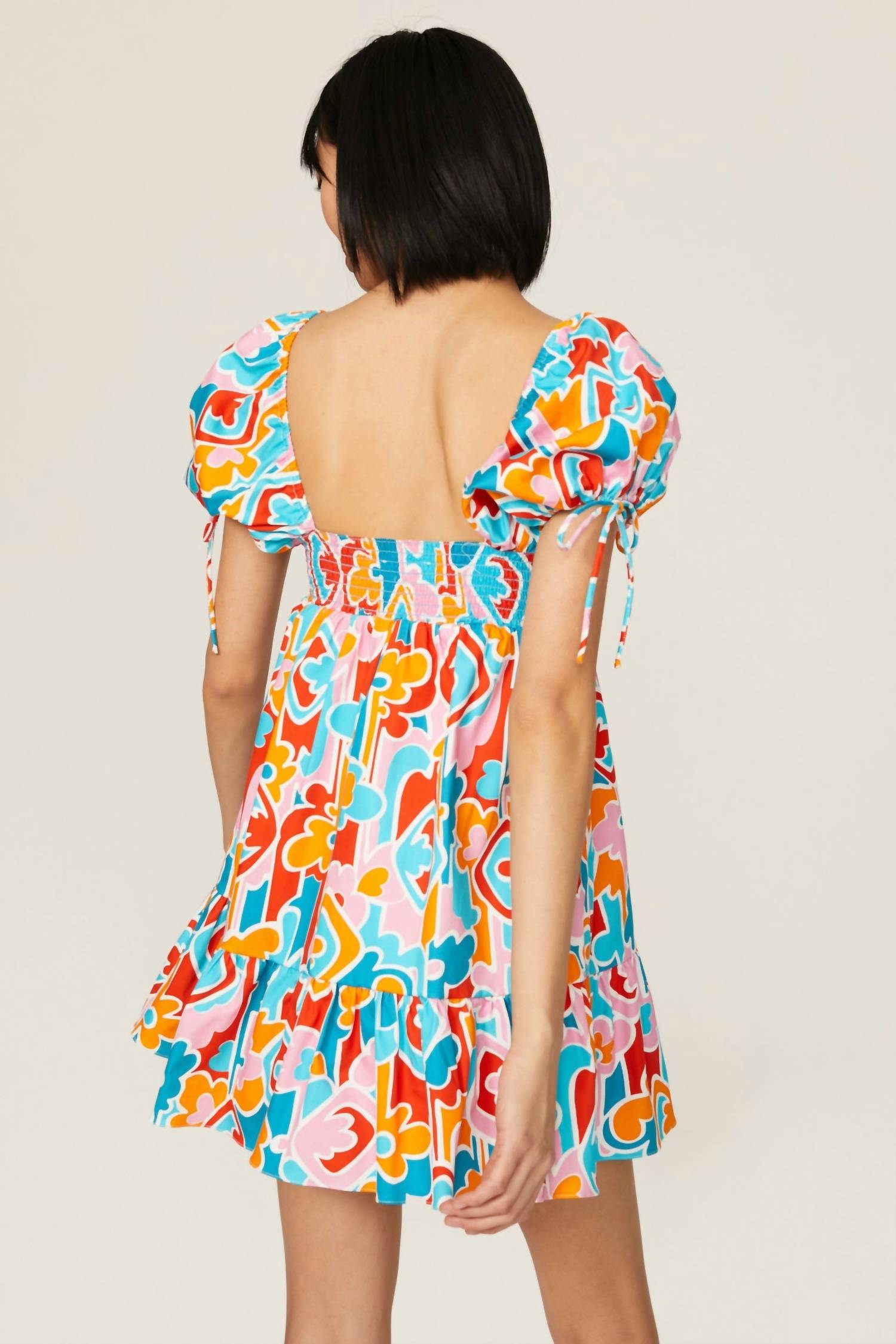 Amanda Uprichard Sicily Babydoll Mini Dress in miami print - women's dress - alternate view