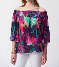 Joseph Ribkoff - Tropical Print Off-shoulder Boxy Top