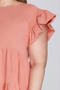 Vanilla Monkey - Ruffled Smocked Sleeve Tiered Woven Dress - Plus