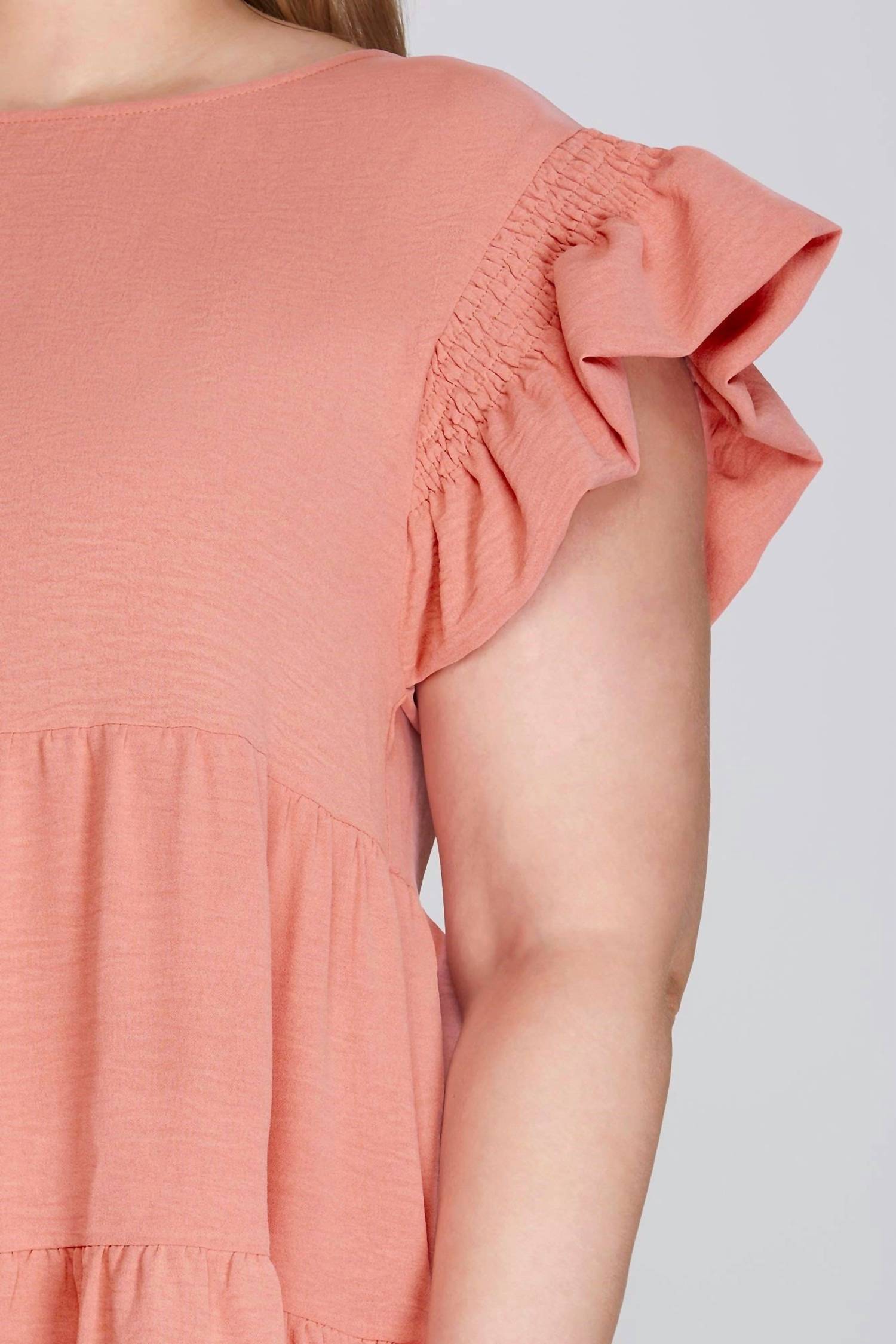 Vanilla Monkey - Ruffled Smocked Sleeve Tiered Woven Dress - Plus