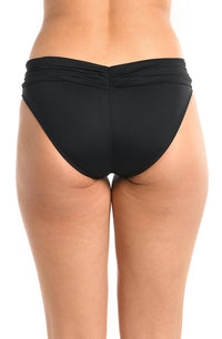 La Blanca Standard Island Goddess Shirred Band Hipster Bottom in black - women's swimwear - detail view