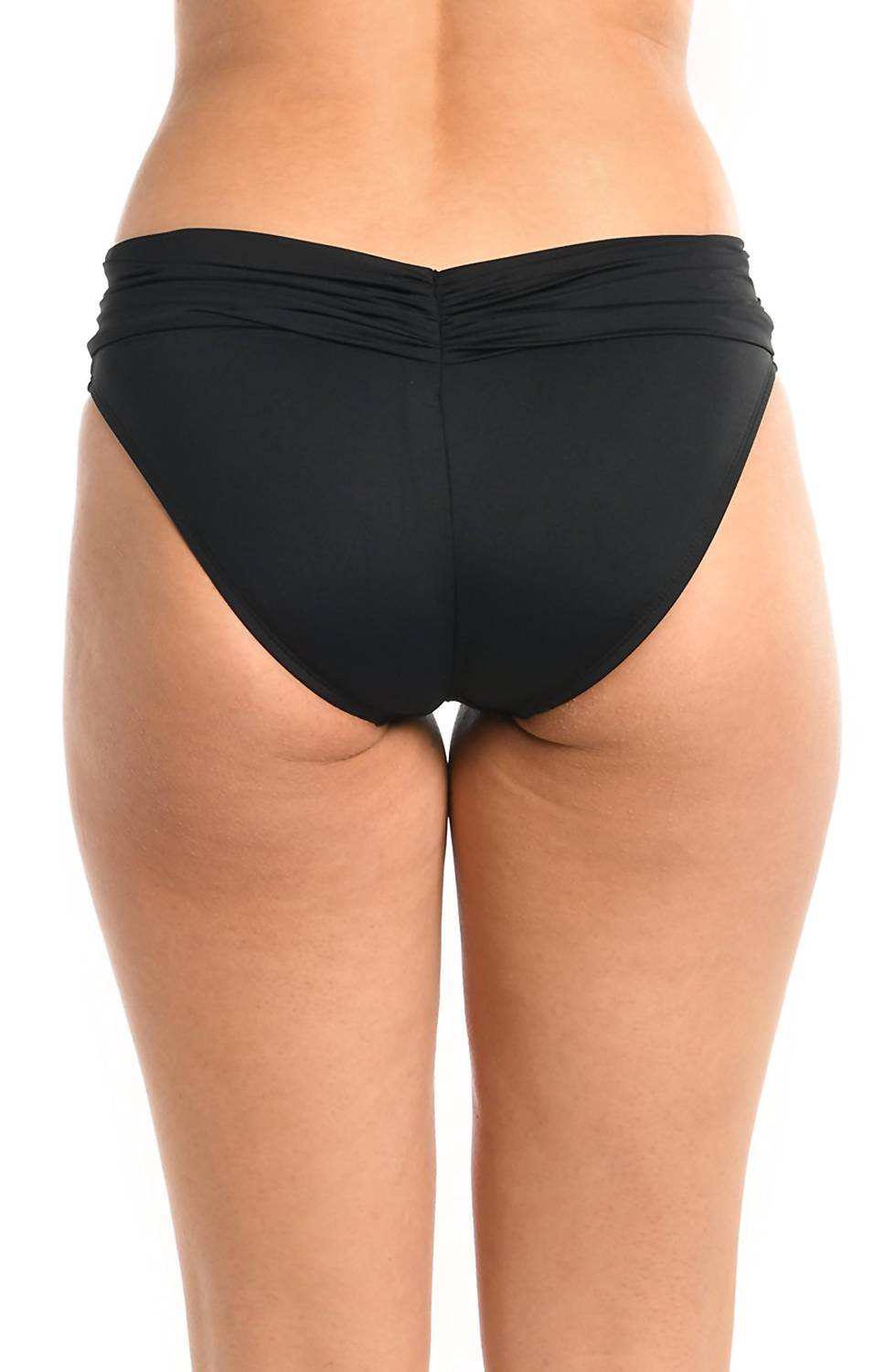 La Blanca Standard Island Goddess Shirred Band Hipster Bottom in black - women's swimwear - detail view