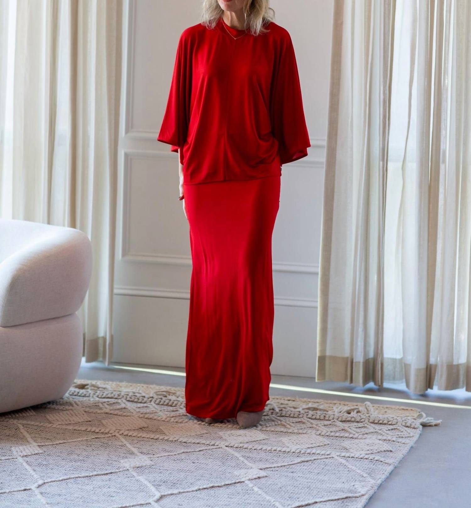 House of Dagmar Jersey Maxi Skirt in red - women's skirt - alternate view