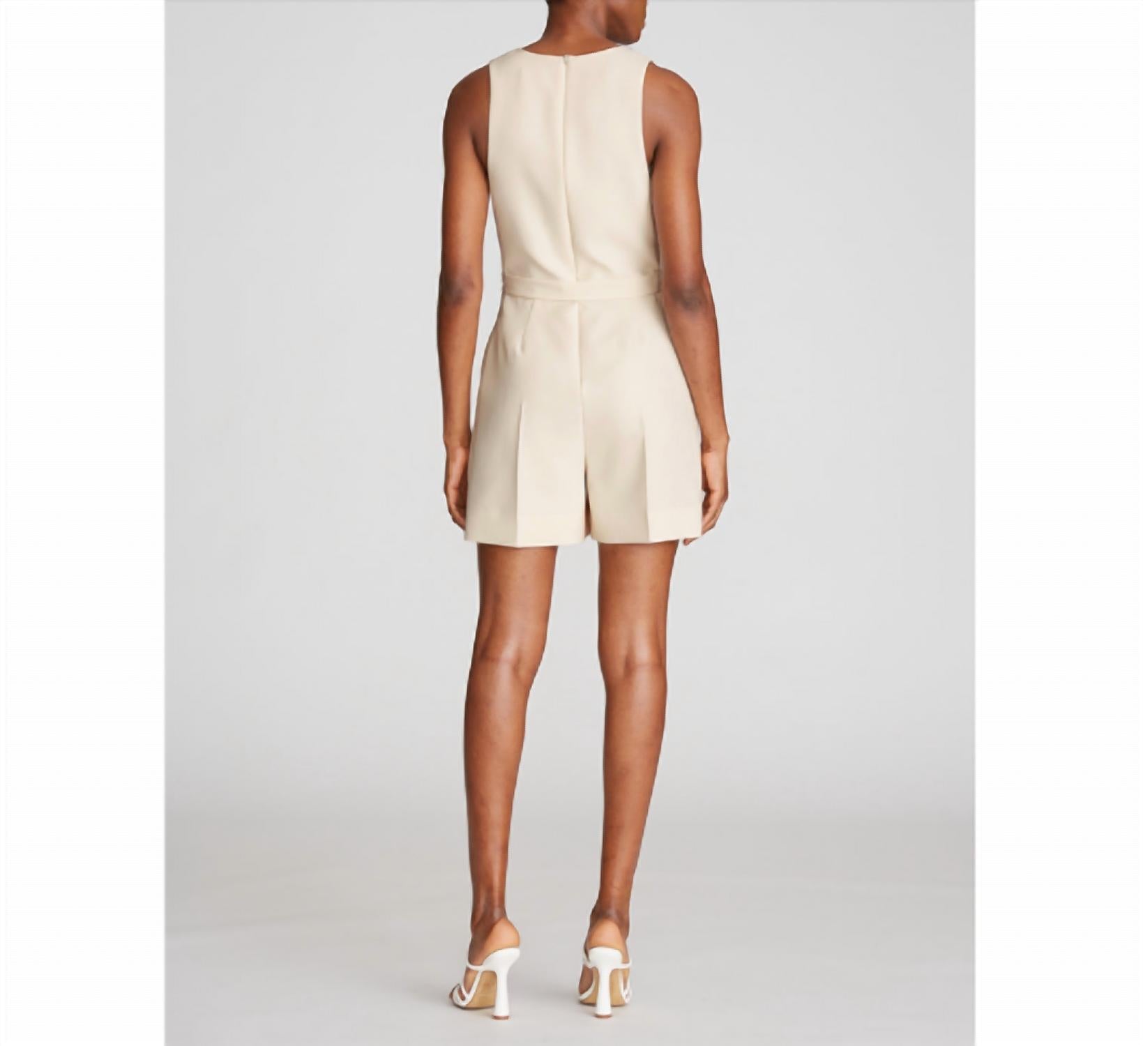 Halston Jordan V Neck Romper in buff - women's pants - detail view