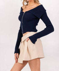 The Vintage Shop Foldover Waist Mini Skirt in sand - women's skirt - detail view