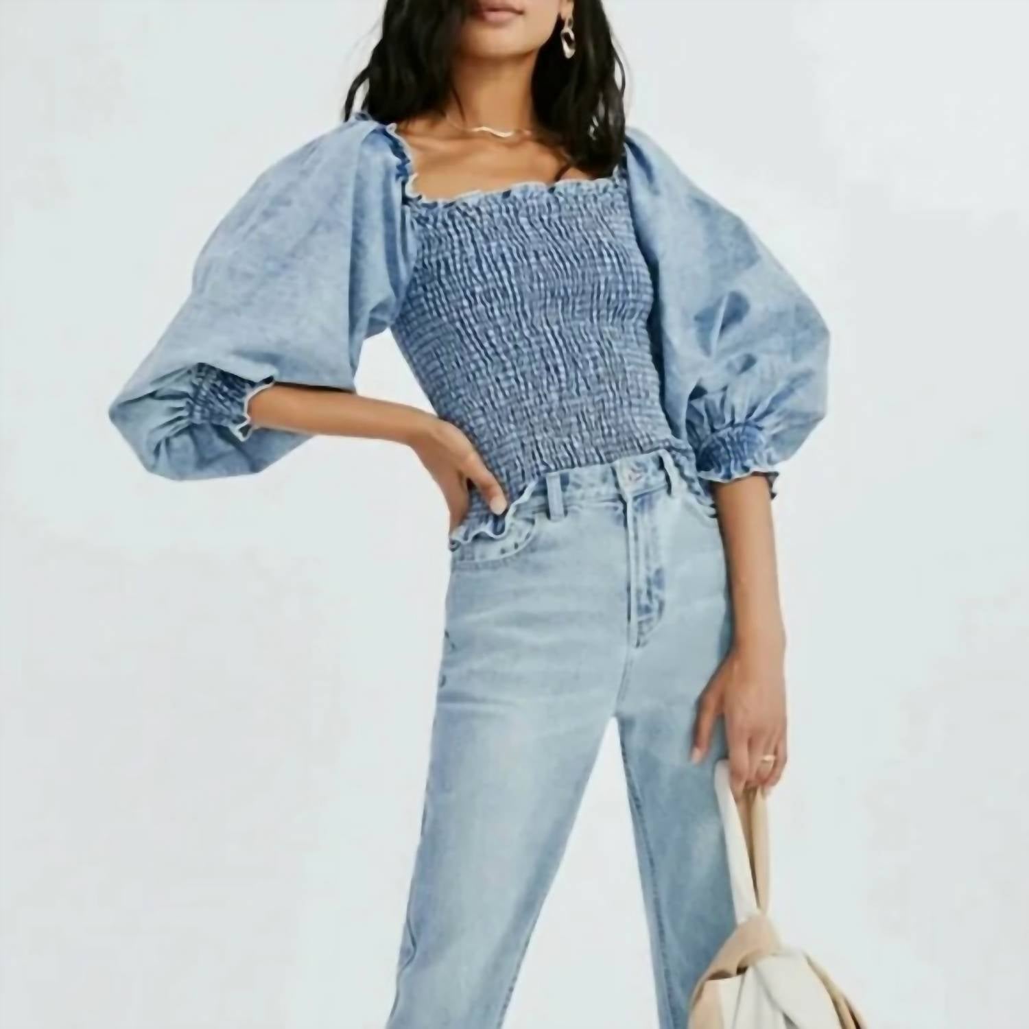 Something Navy - Smocked Puff Sleeve Top