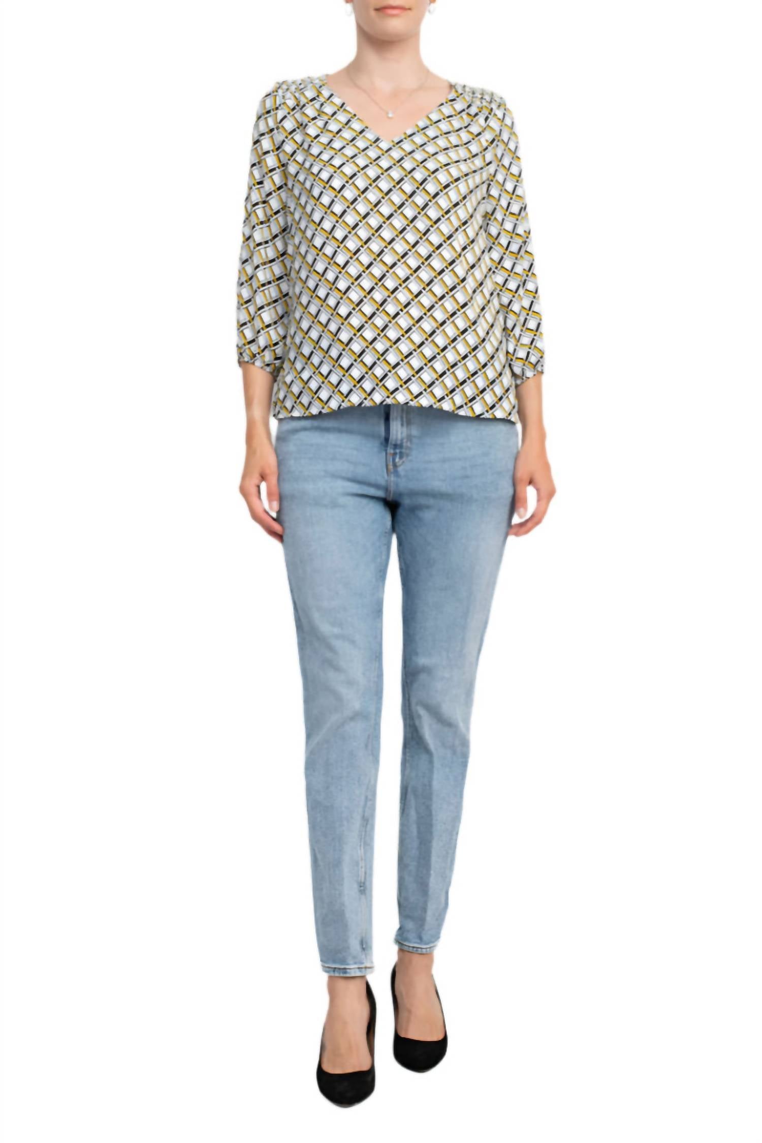 Counterparts - V Neck Elastic Shoulder Detail Elastic Cuff Top