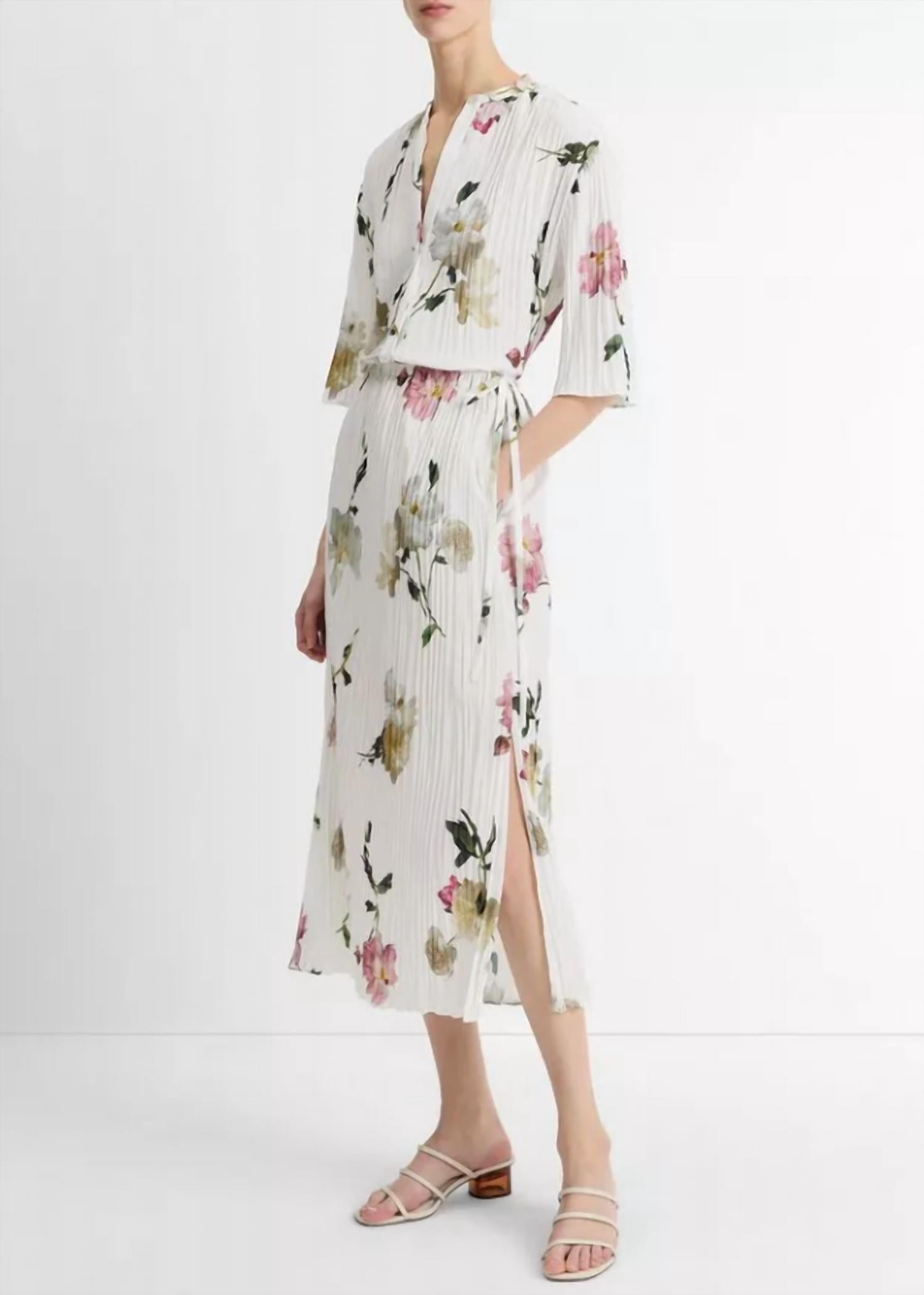Vince - Wilted Peony Pleated Side Tie Skirt