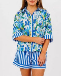 Joy Joy - Stripe And Bloom Over Size Contrast Shirt