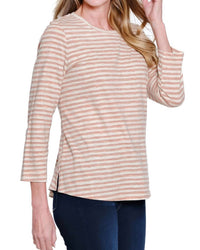 Multiples - 3/4 Sleeve Scoop Neck Top with Shaped Hem