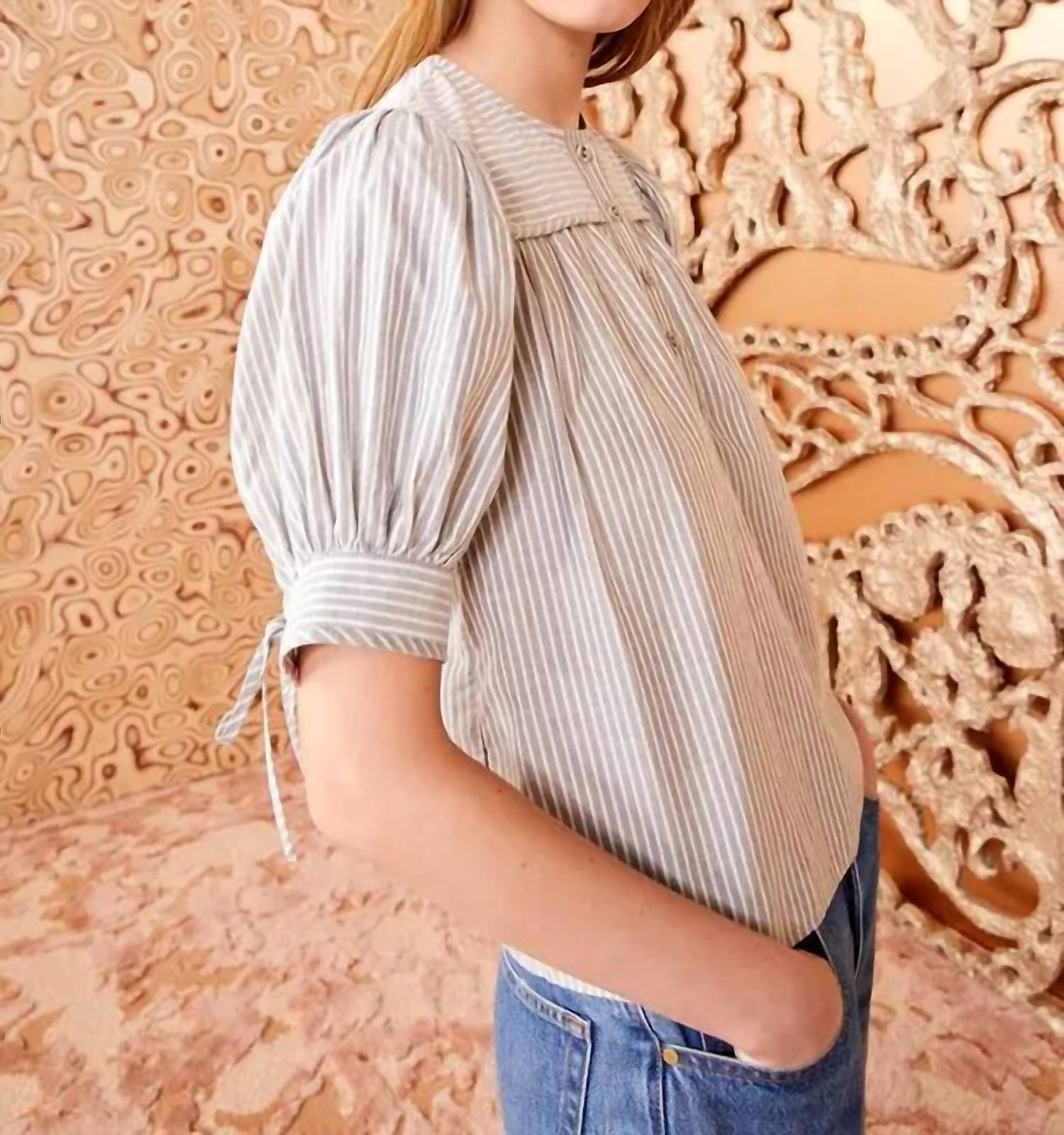Ulla Johnson Mira Top in ash - women's blouse - detail view
