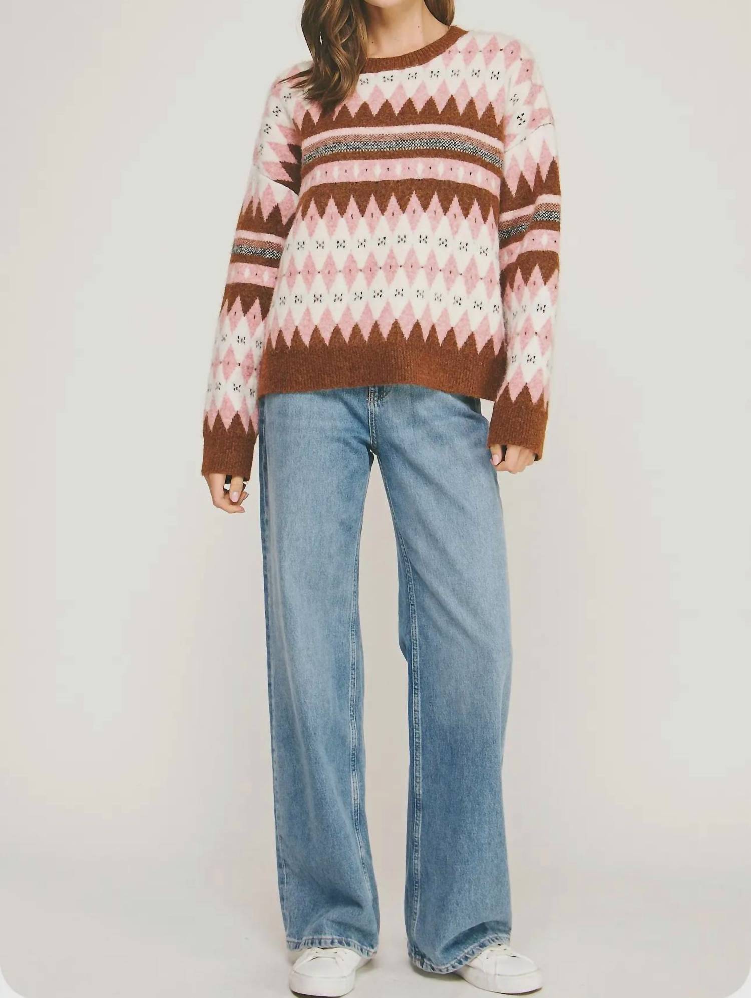 Strut & Bolt - Argyle Fair Isle Knit Crewneck Sweater