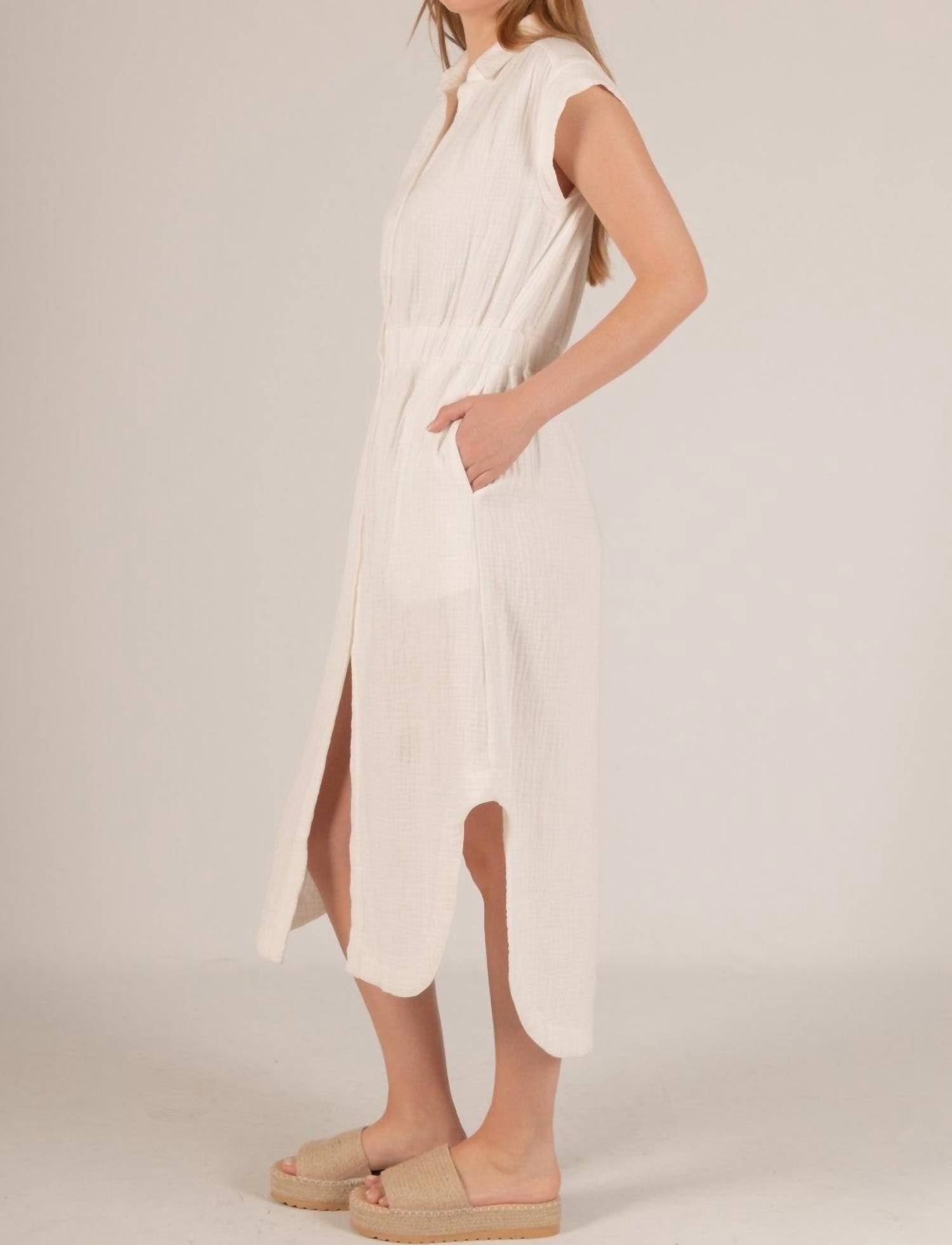 Before You Collection - Gauze Capped Sleeve Shirt Dress