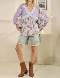 Oli & Hali - Washed Rib Crossed Patchwork Top