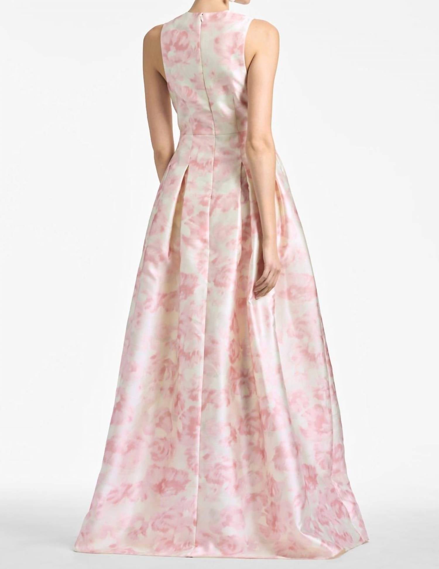 SACHIN & BABI Sleeveless Plunge Neck Floral Gown in blush - women's dress - detail view