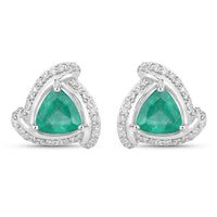 Diana M Jewels Women's Trillion Natural Zambian Emerald Stud Earrings (1.23 Ct) - Petite in 14k white gold - women's jewelry - detail view