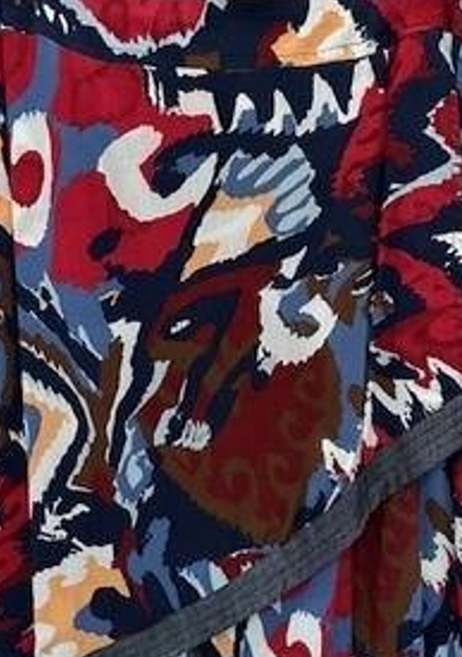 600 West Women Ikat Faux Mini Wrap Skirt in multi - women's skirt - detail view