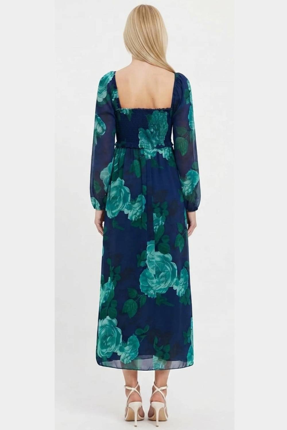 London Times - Women's Floral Print Empire Waist Maxi Dress