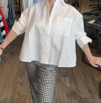 ELAN Lightweight Collared Button Up Shirt Top in white - women's blouse - alternate view