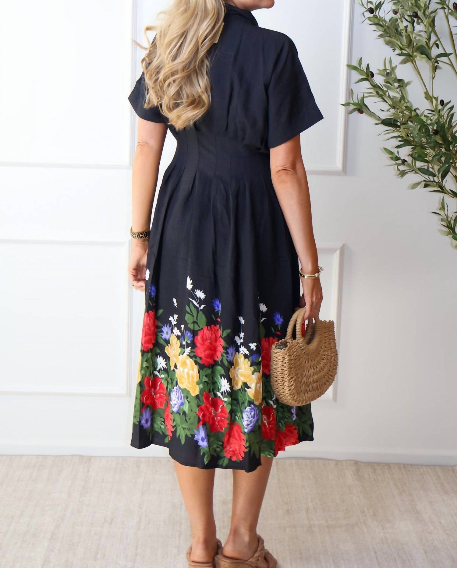 Jodifl - Floral Border Solid Midi Dress