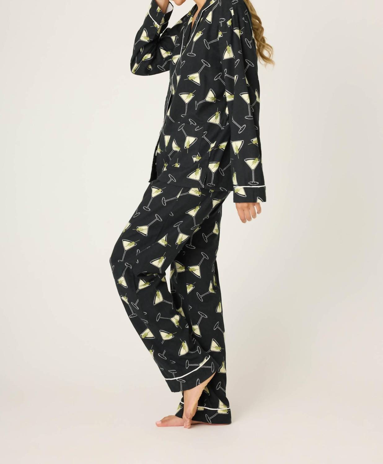 PJ Salvage Merrier With A Martin Pajama Set in black - women's sleepwear - detail view