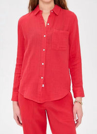 Rails Ellis Button Up Top in cherry red - women's long sleeve top