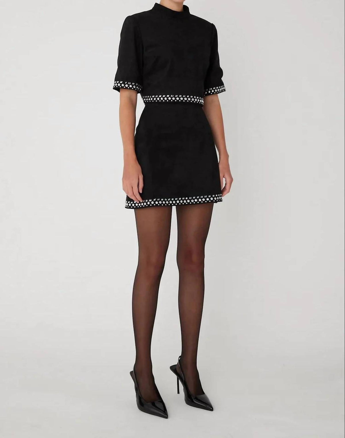 Js71 - Zoe Faux Suede Top And Mini Skirt Set