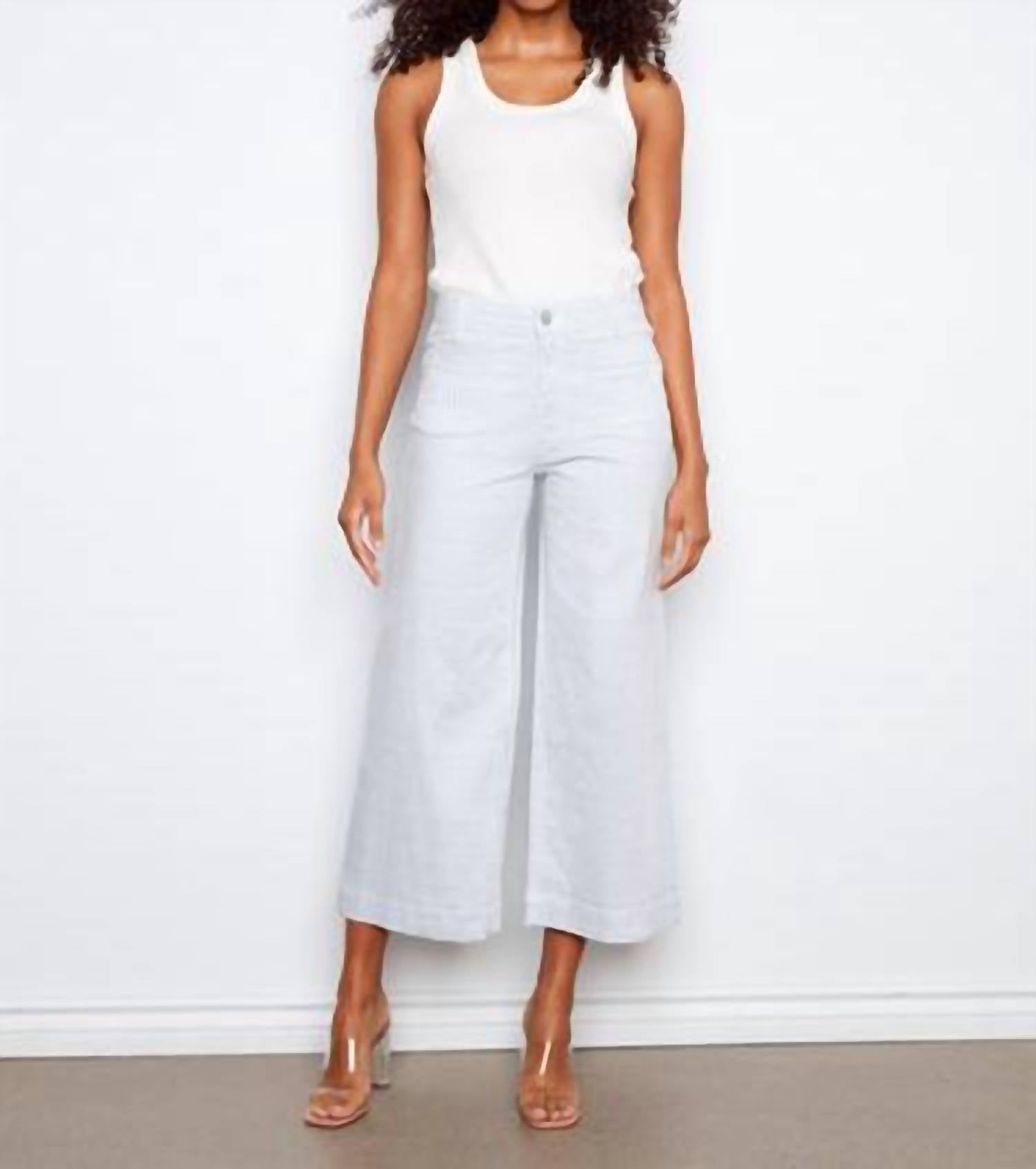 Charlie B - Striped Cropped Patch Pocket Flare Twill Pants