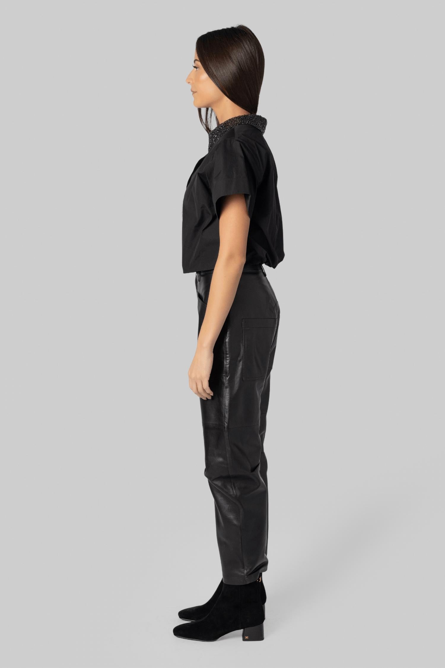 NILI LOTAN Shon Leather Pant in black - women's pants - view 5