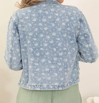 Blu Pepper - Floral Denim Collard Button Down Jacket