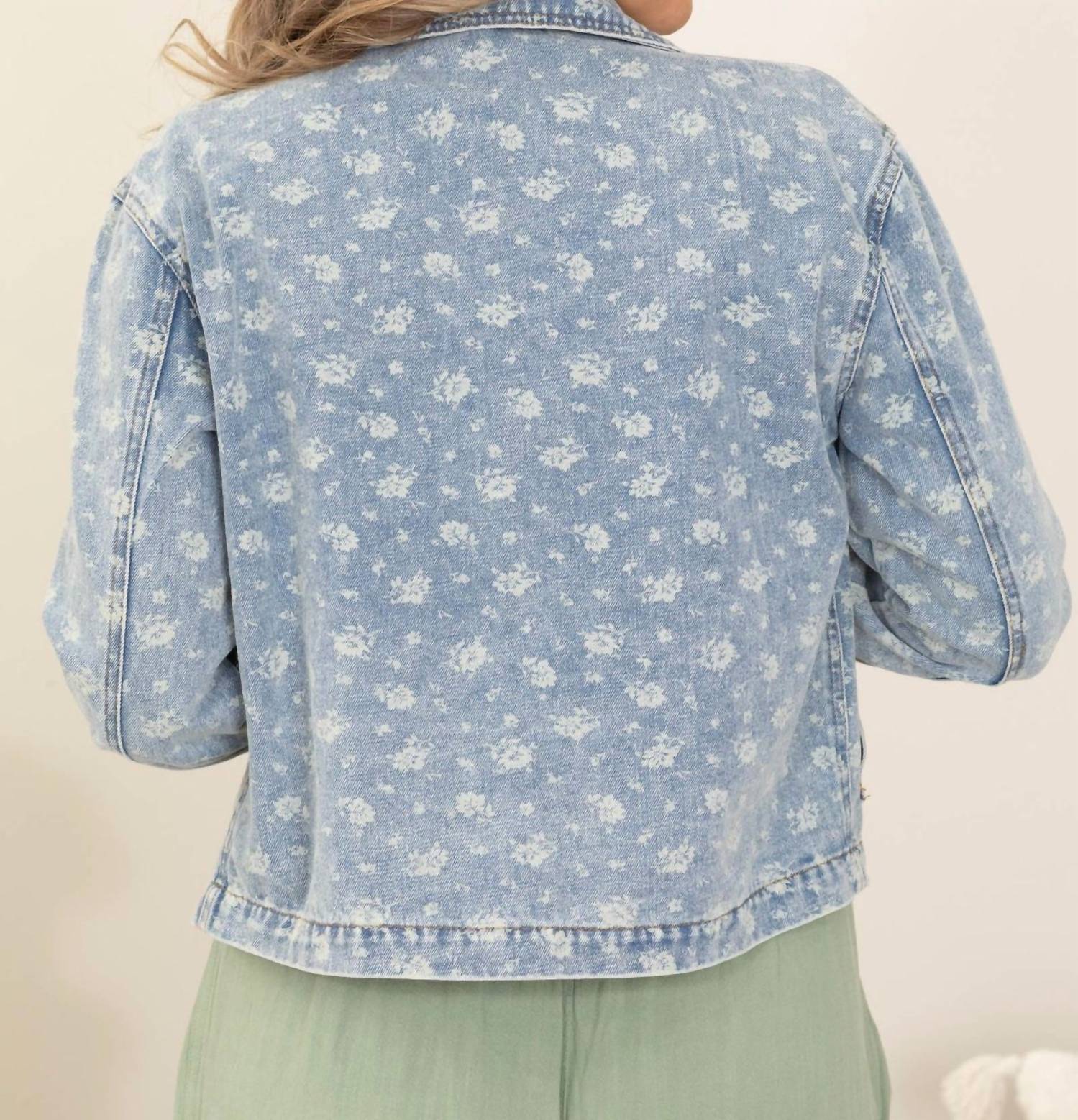 Blu Pepper - Floral Denim Collard Button Down Jacket