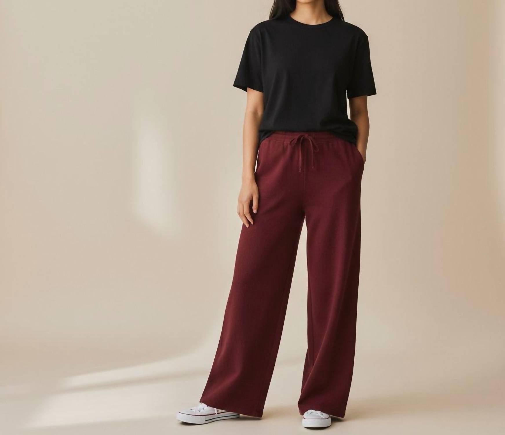 Jumper1234 Merino Wide Leg Joggers in burgundy - women's pants