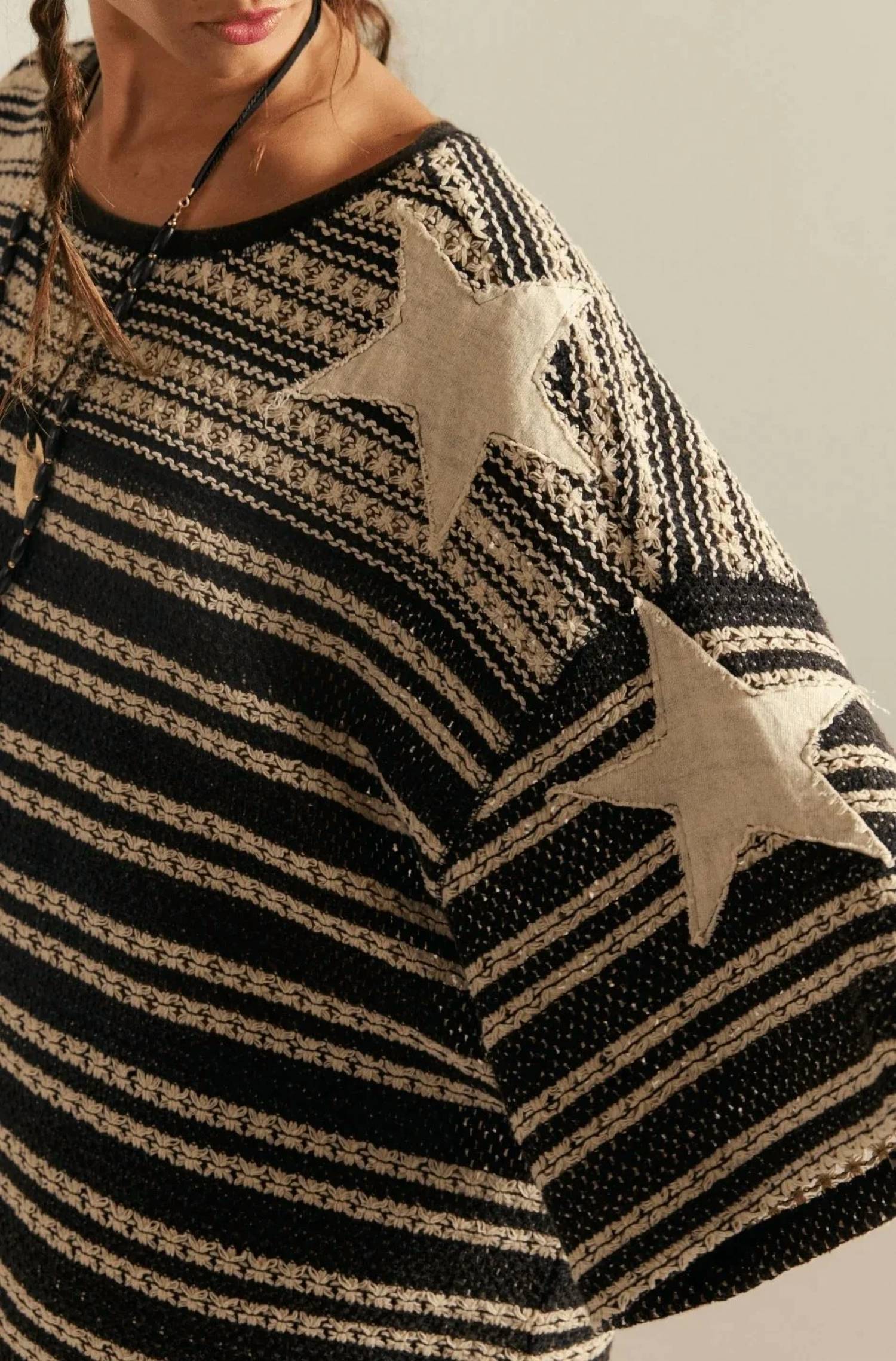 Free People Fun In the Sun Sweater in the sun sweater in black - women's sweater - detail view