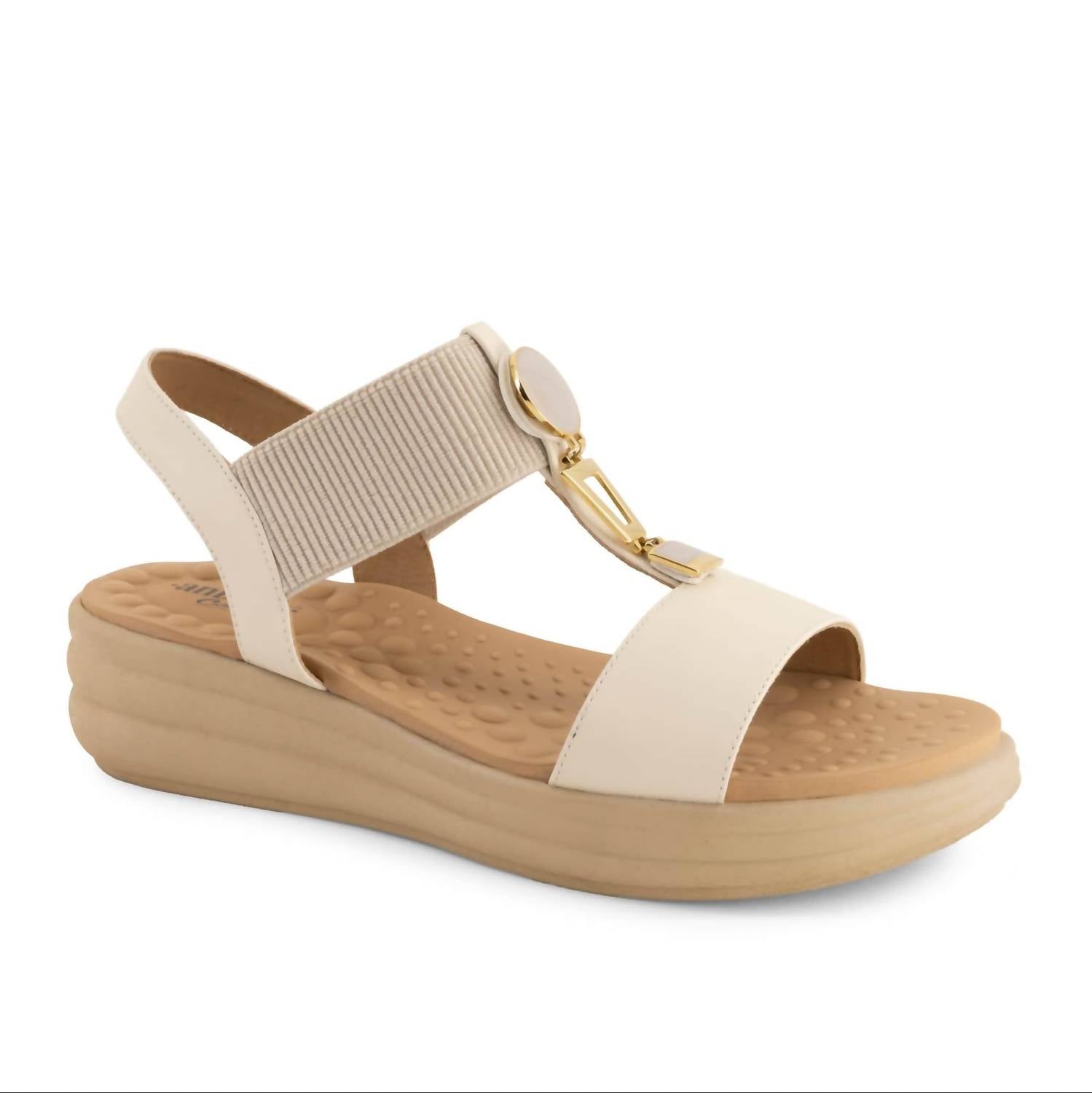 Andrea Women's T-strap Wedge Sandal in white - women's sandal