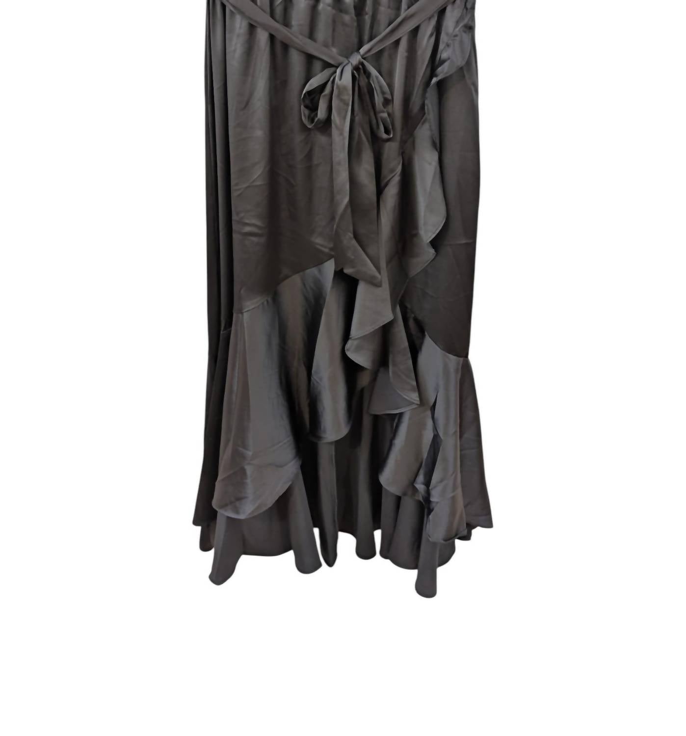 Doe and Rae Women's Surplice Ruffle Skirt With Waist Belt in black - women's skirt