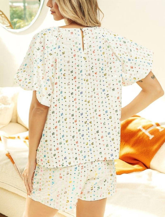 Bibi - 2 Piece Puff Sleeve Top & Elastic Waist Pocket Shorts