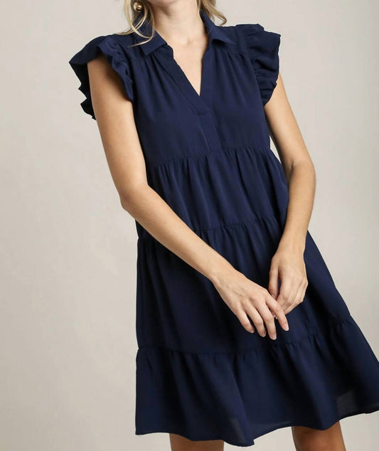 Umgee - Linen Collar Split Neck Dress