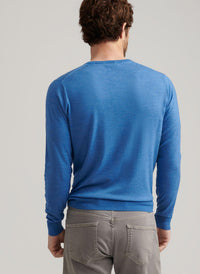 PETER MILLAR Excursionist Flex Crew Neck Sweater in lunar blue - men's sweater - detail view