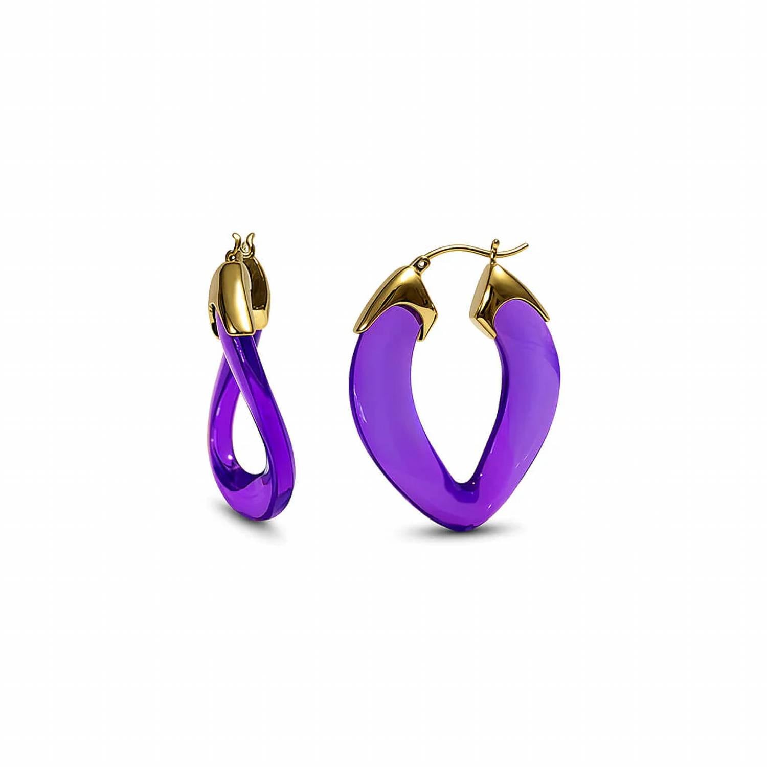Gold & Honey - Women's Curb Link Lucite Birthstone Hoop Earrings