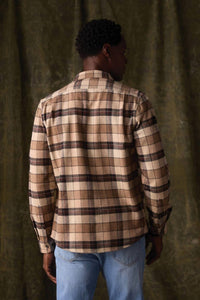 The Normal Brand Louis Heavyweight Flannel Shirt in mink plaid - men's long sleeve top - detail view