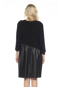 Joseph Ribkoff - Grommet Accent Faux Leather Shift Dress
