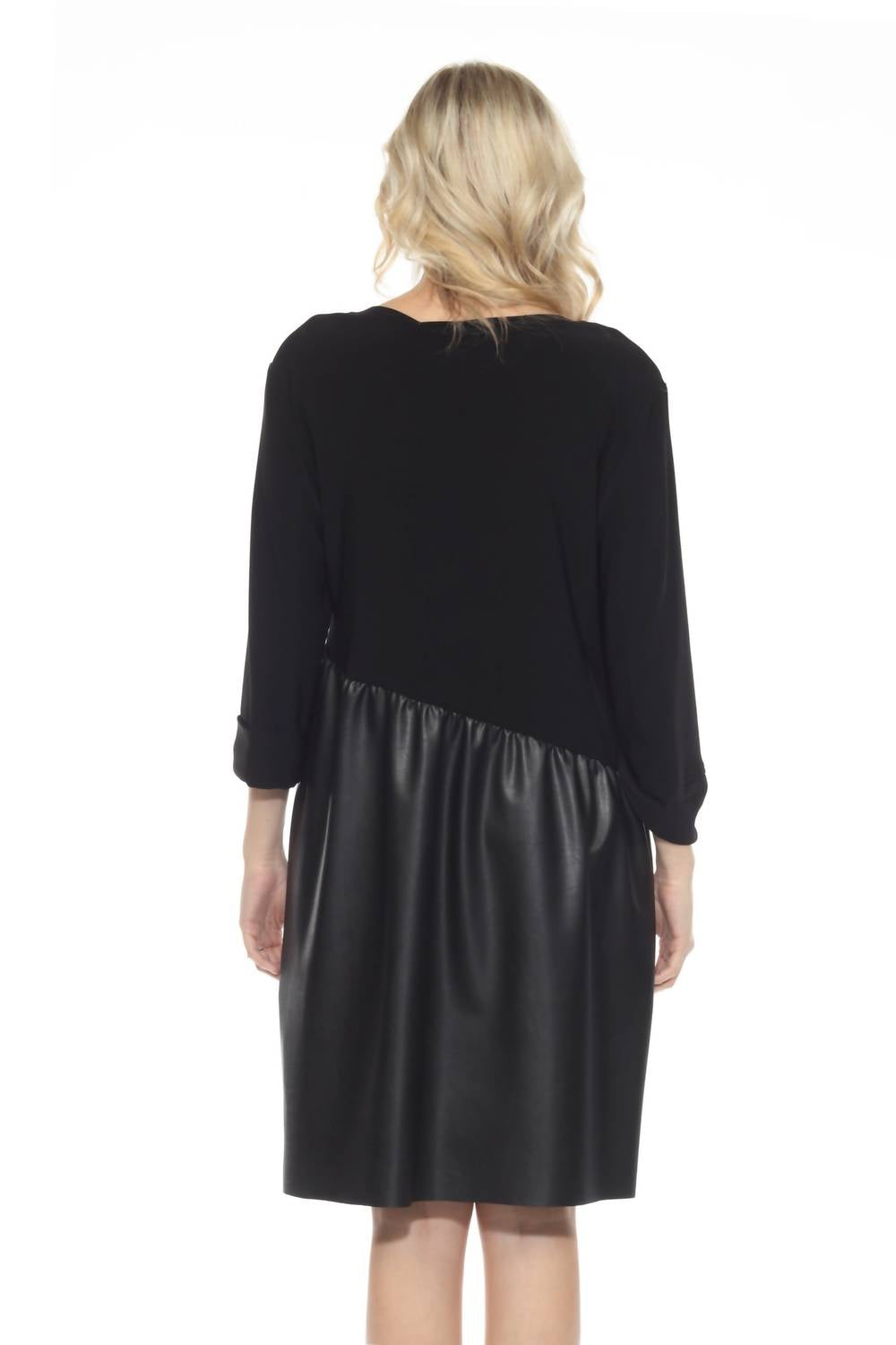 Joseph Ribkoff - Grommet Accent Faux Leather Shift Dress