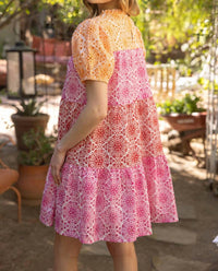 Voy - Cheery Disposition Embroidered Color Block Tiered Dress