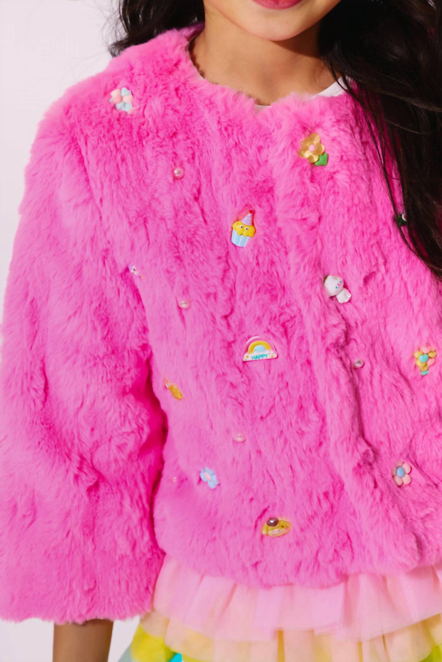 Lola + The Boys Kid's Cutie Charms Faux Fur in pink - item - alternate view