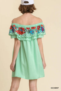 umgee Floral Embroidered Ruffled Dress in mint - women's dress - alternate view