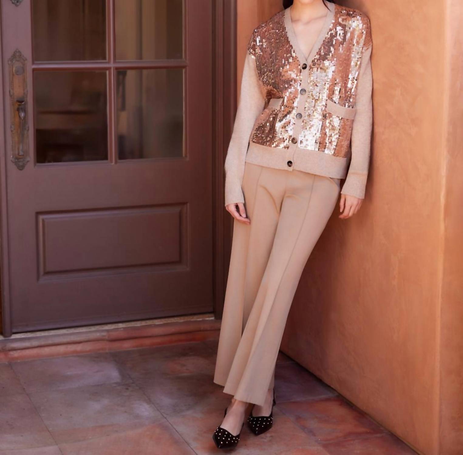 Karen Kane Cropped Pintuck Wide-Leg Pants in camel - women's pants