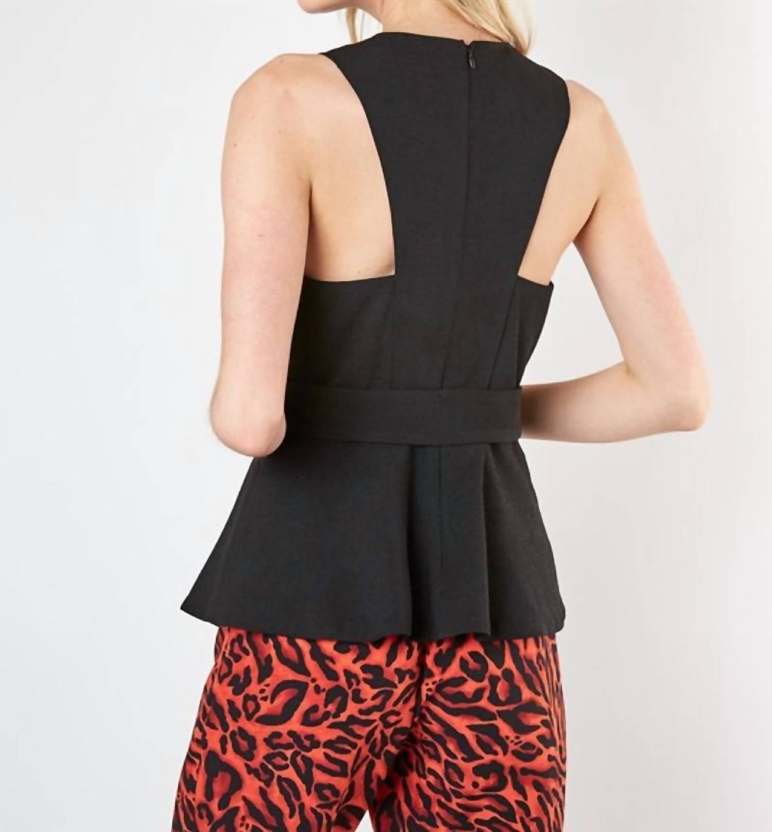 Do+Be - Sleeveless Belted Peplum Top